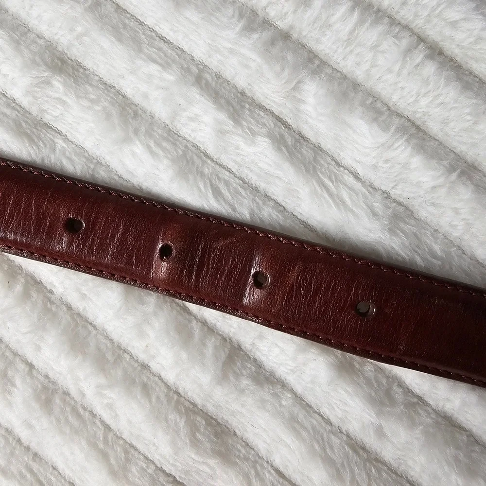 Silver Concho Engraved Buckle Top Grain Leather Belt 36 Brown Western Cowboy